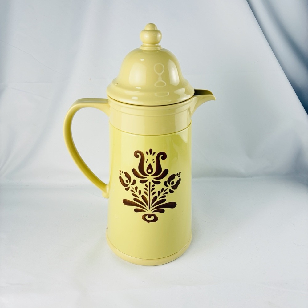 Pfaltzgraff Village Glass-Lined Insulated Carafe Lid Server Vintage Beige Brown